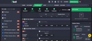 Detailansicht eines Live-Spiels bei 7bet mit Ergebnisstand und Ereignisstatistiken