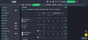 Sportarten und Ligakategorien im Wettmenü von 7bet